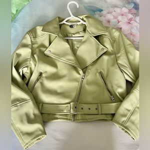 Brand New Unworn - H&M Authentic Mint Green Leather Jacket For Women - M Size